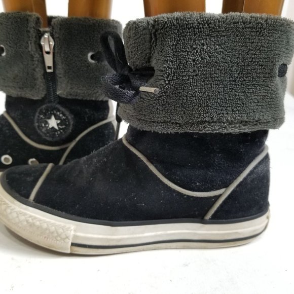 Converse High Top Ankle Boot Black Cuffed Fur Zip Chuck Taylor 12 Junior - Picture 8 of 15